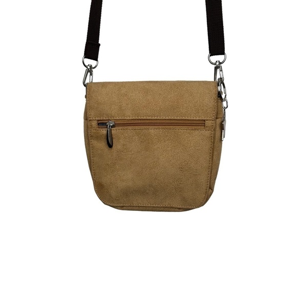 TRAVELON Tan Microsuede Organizer Crossbody Purse Messenger Bag Wallet EUC - Picture 2 of 12